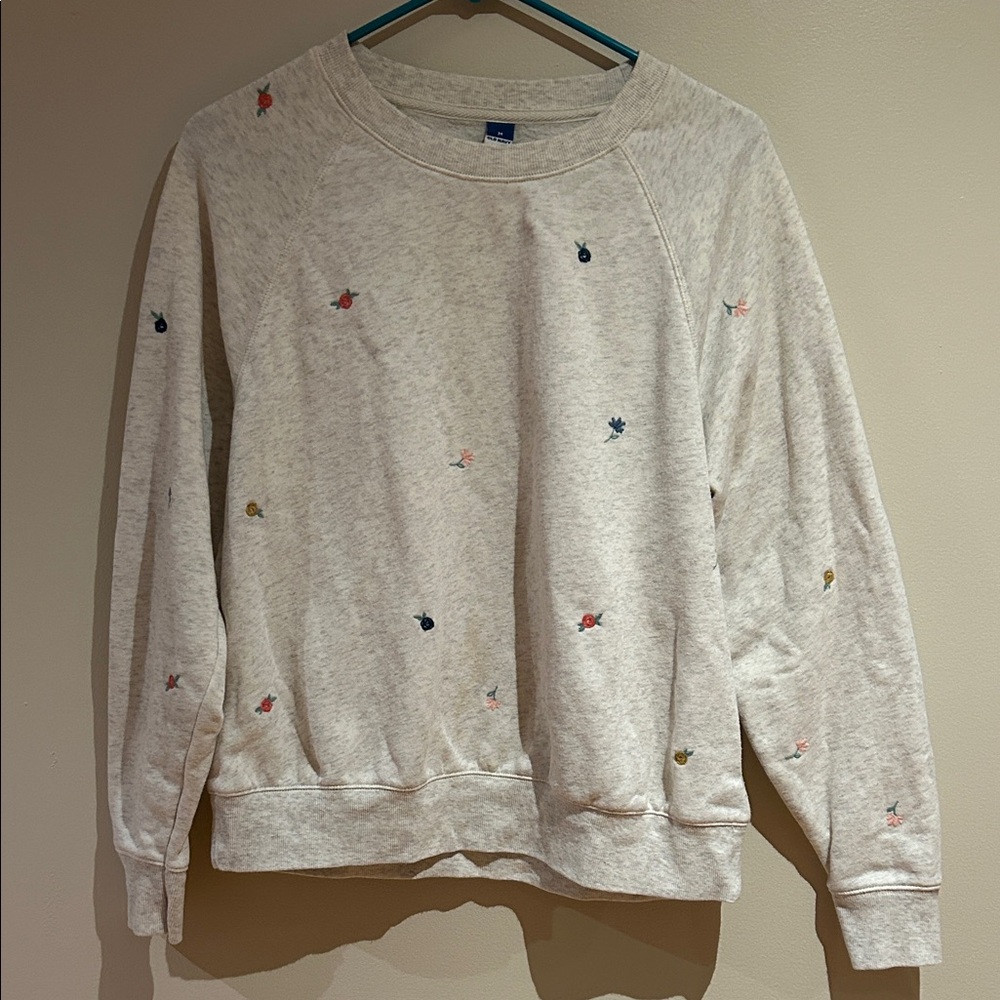 Women's Heather Gray Sweatshirt (Old Navy) with Embroidered Flower Details - Med